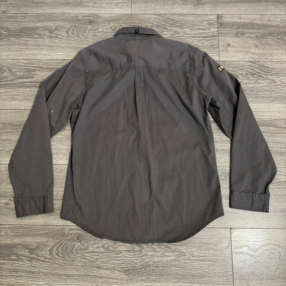 Guess Kids Gray Patched Casual Button Down Army Shirt Sturdy Fabric Sz XL Flawed